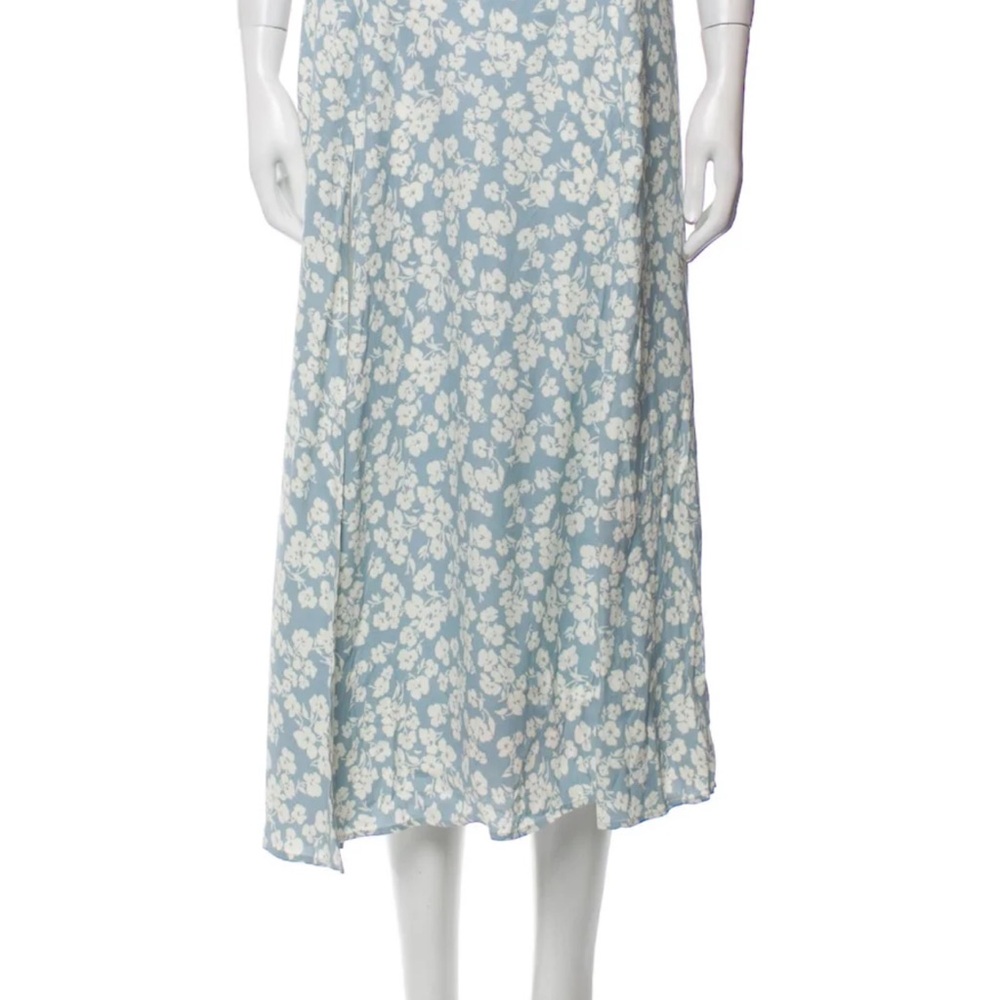 Reformation Blue and White A-Line Midi Skirt